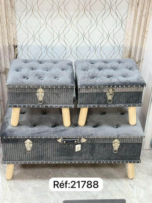 Ensemble 3 Pièces Pouff de Rangement