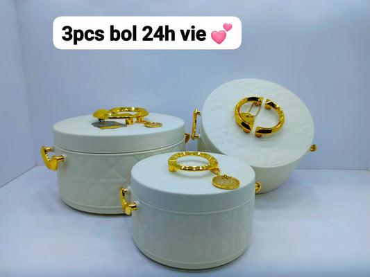 3 Pièces de Bols Isothermiques Intérieur Inox (pour garder vos repas au chaud)